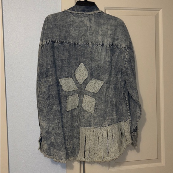 Boho Chic Denim shirt Jacket with Fringe tencel patchwork OS M L XL XXL - Picture 4 of 4
